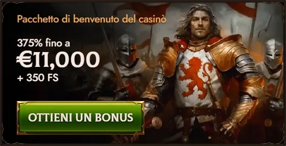 Crusado Casino welcome bonus banner: 375% up to €11,000 + 350 FS
