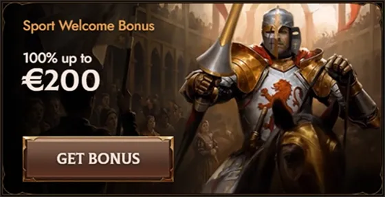 Sport welcome bonus 100% up to €200 with knight on horseback