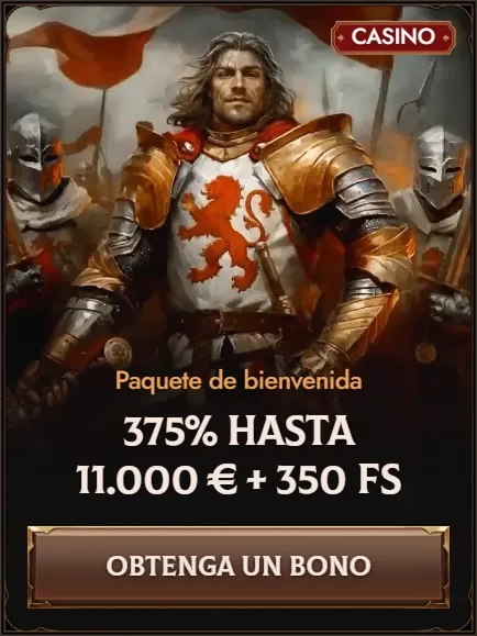 Crusado Casino welcome bonus banner: 375% up to €11,000 + 350 FS