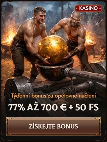 Týždenný bonus 77% až 700€ + 50 FS promotional banner