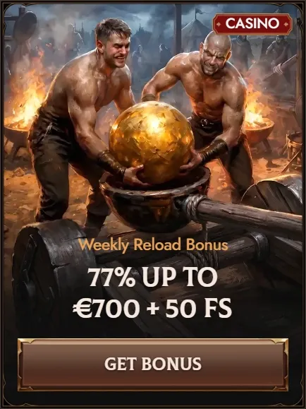 Crusado Casino weekly reload bonus 77% up to €700 + 50 FS