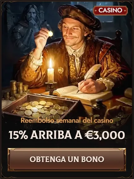 Crusado Casino weekly cashback bonus banner: 15% up to €3,000