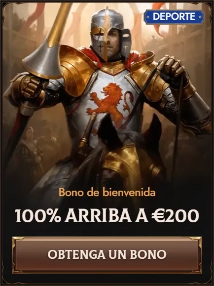 Welcome bonus 100% up to €200 with knight illustration for sports betting