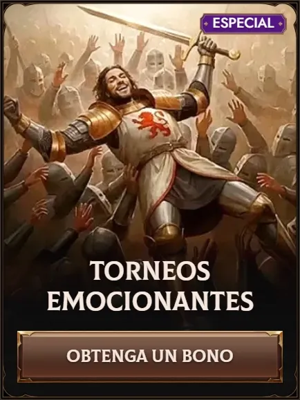Exciting tournaments banner with knight and bonus offer