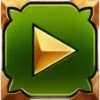 Golden play button icon on a green square with ornate border