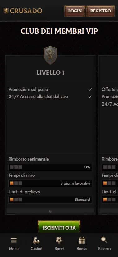 Crusado Casino mobile VIP club membership levels and benefits
