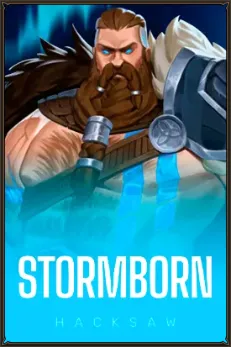 Stormborn Hacksaw slot game with a fierce Viking warrior