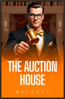 The Auction House slot game by Betsoft with auctioneer holding gavel