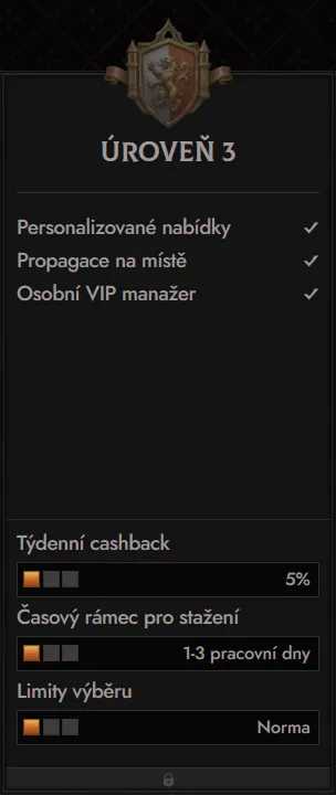 Crusado Casino level 3 VIP benefits: personalized offers, on-site propagation, VIP manager, 5% weekly cashback