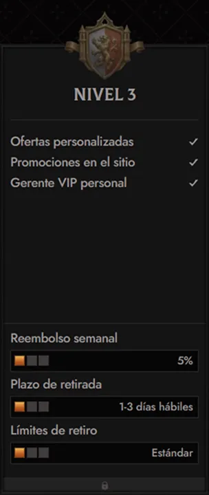 Crusado Casino VIP level 3 benefits: personalized offers, promotions, VIP manager, cashback, withdrawal limits