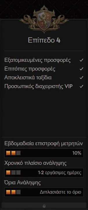 Crusado Casino loyalty program level 4 benefits with VIP manager