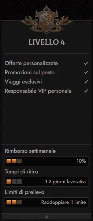 Crusado Casino VIP level 4 benefits: personalized offers, promotions, trips, personal VIP manager