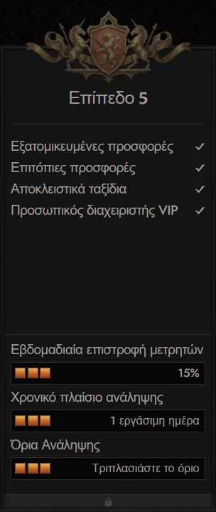 Crusado Casino VIP level 5 benefits: personalized offers, exclusive trips, VIP manager